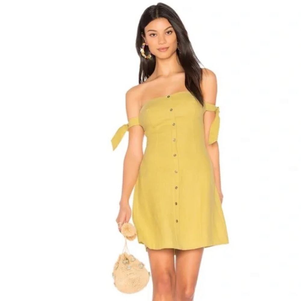 ASTR One-Shoulder Tie-Sleeve Mini Dress in Yellow